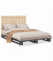 vidaXL Bed Frame with Headboard Grey 140x200 cm Solid Wood Pine