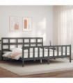 vidaXL Bed Frame with Headboard Grey 200x200 cm Solid Wood