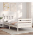 vidaXL Bed Frame with Headboard White Single Solid Wood