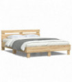 vidaXL Bed Frame with Headboard and LED Sonoma Oak 140x190 cm