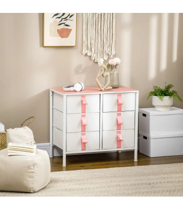 Chest of Drawers Cloth Organizer w/ 6 Fabric Drawer Metal Frame Nursery Room