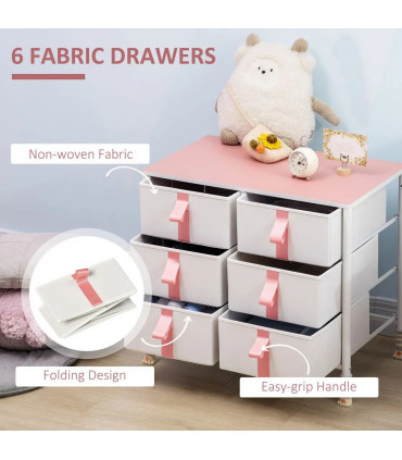 Chest of Drawers Cloth Organizer w/ 6 Fabric Drawer Metal Frame Nursery Room