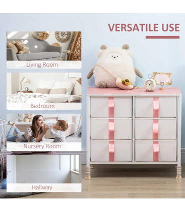 Chest of Drawers Cloth Organizer w/ 6 Fabric Drawer Metal Frame Nursery Room