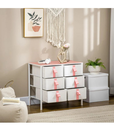 Chest of Drawers Cloth Organizer w/ 6 Fabric Drawer Metal Frame Nursery Room