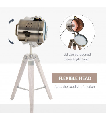 Floor Lamp, 33L-Wood/Bronze Colour, Steel, Copper, Pine, Retro Photography Style