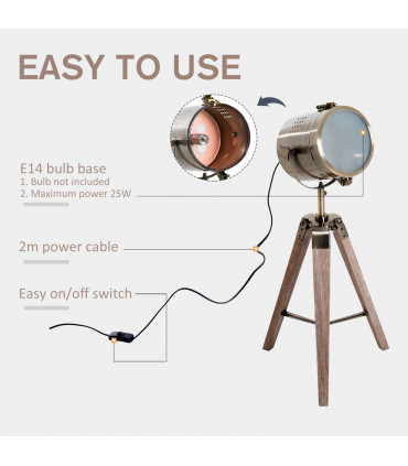 Floor Lamp, 33L-Wood/Bronze Colour, Steel, Copper, Pine, Retro Photography Style