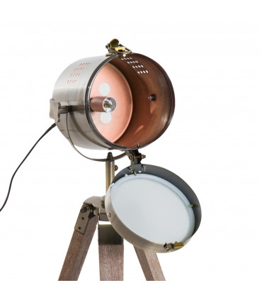 Floor Lamp, 33L-Wood/Bronze Colour, Steel, Copper, Pine, Retro Photography Style