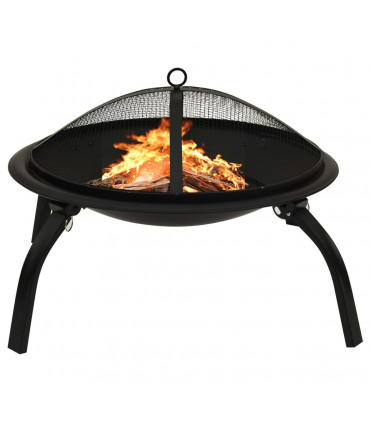 2-in-1 Fire Pit and BBQ with Poker 56x56x49 cm Steel