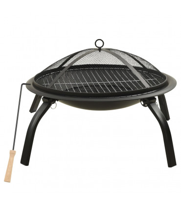 2-in-1 Fire Pit and BBQ with Poker 56x56x49 cm Steel