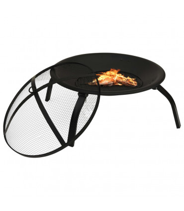2-in-1 Fire Pit and BBQ with Poker 56x56x49 cm Steel