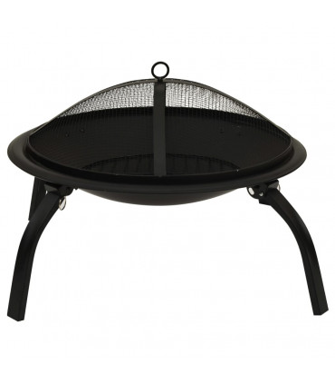 2-in-1 Fire Pit and BBQ with Poker 56x56x49 cm Steel