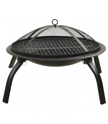2-in-1 Fire Pit and BBQ with Poker 56x56x49 cm Steel