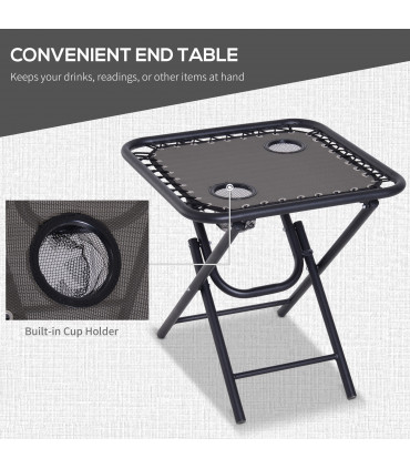 3PC Zero Gravity Chairs Sun Lounger Table Set Cup Holders Dark Grey Outsunny