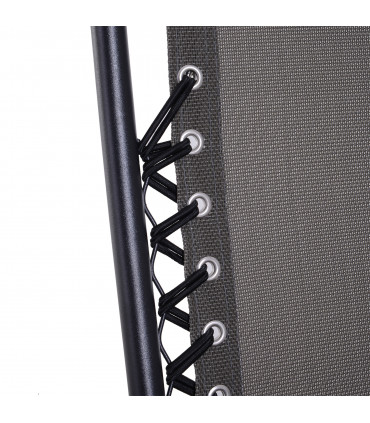 3PC Zero Gravity Chairs Sun Lounger Table Set Cup Holders Dark Grey Outsunny