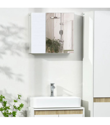 Bathroom Mirror Cabinet Wall Mount Storage Organizer w/ Adjustable Shelf White