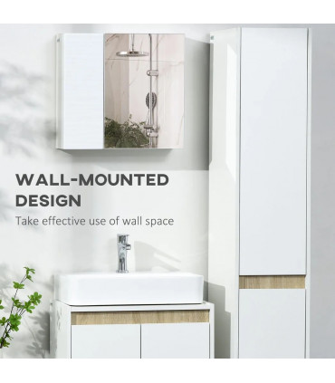 Bathroom Mirror Cabinet Wall Mount Storage Organizer w/ Adjustable Shelf White
