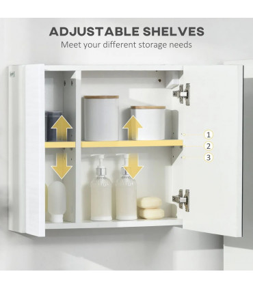 Bathroom Mirror Cabinet Wall Mount Storage Organizer w/ Adjustable Shelf White