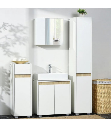 Bathroom Mirror Cabinet Wall Mount Storage Organizer w/ Adjustable Shelf White