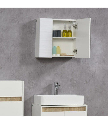 Bathroom Mirror Cabinet Wall Mount Storage Organizer w/ Adjustable Shelf White