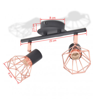 Ceiling Lamp with 2 Spotlights E14 Black and Copper