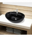 Ceramic Bathroom Sink Basin Faucet/Overflow Hole Black Oval