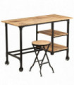 Desk with Folding Stool Solid Mango Wood 115x50x76 cm