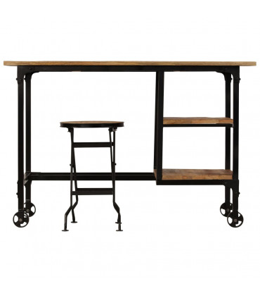 Desk with Folding Stool Solid Mango Wood 115x50x76 cm