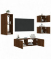 vidaXL 4 Piece TV Wall Cabinets with LED Lights Brown Oak