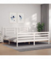 vidaXL Bed Frame with Headboard White Super King Size Solid Wood