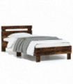 vidaXL Bed Frame with Headboard and LED Lights Smoked Oak 75x190 cm Small Single