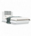 vidaXL Bed Frame with Headboard and LED Lights White 90x200 cm