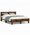 vidaXL Bed Frame with Headboard and LED Smoked Oak 135x190 cm Double