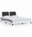 vidaXL Bed Frame with LED Lights White and Black 160x200 cm Faux Leather