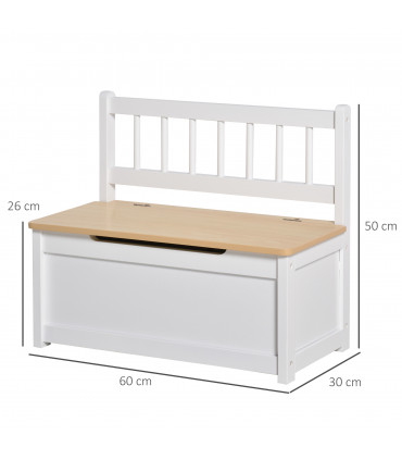 Toy Box - White MDF Pinewood 60L x 30W x 50H cm Kids Seat Bench Storage Chest
