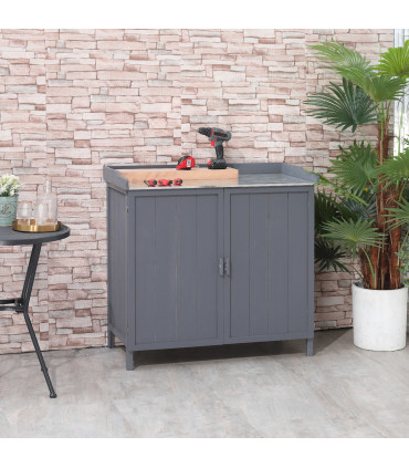 Garden Storage Cabinet, Potting Bench Table Galvanized Grey