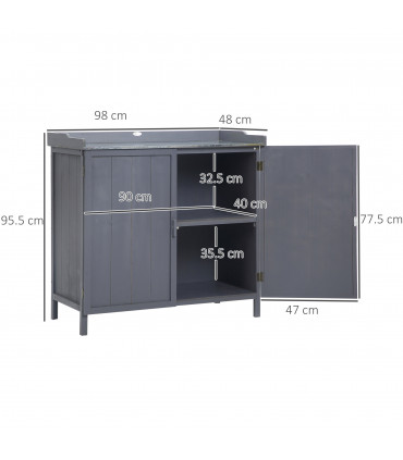 Garden Storage Cabinet, Potting Bench Table Galvanized Grey