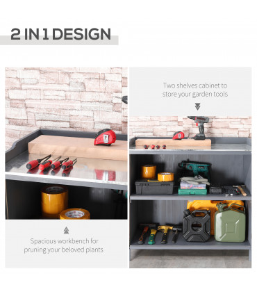 Garden Storage Cabinet, Potting Bench Table Galvanized Grey