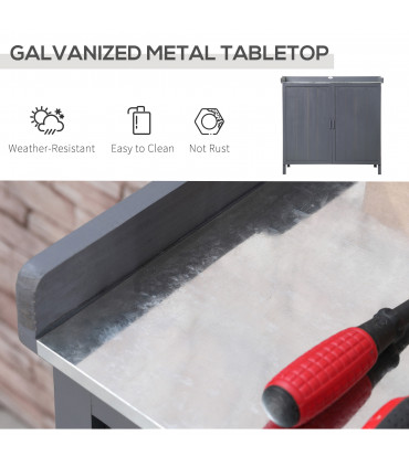 Garden Storage Cabinet, Potting Bench Table Galvanized Grey