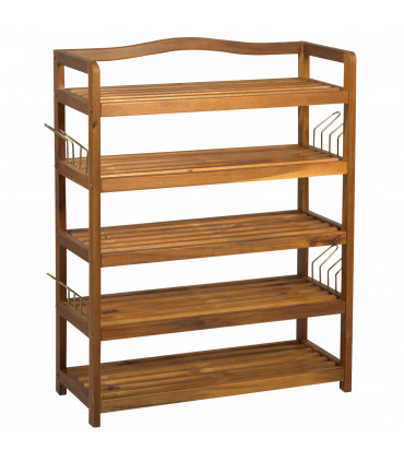 5-Tier Shoe Rack Acacia Wood Shoe Storage Shelf Teak