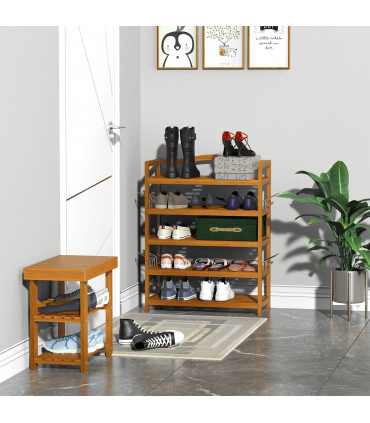 5-Tier Shoe Rack Acacia Wood Shoe Storage Shelf Teak