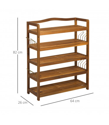 5-Tier Shoe Rack Acacia Wood Shoe Storage Shelf Teak
