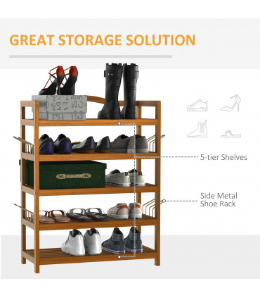 5-Tier Shoe Rack Acacia Wood Shoe Storage Shelf Teak
