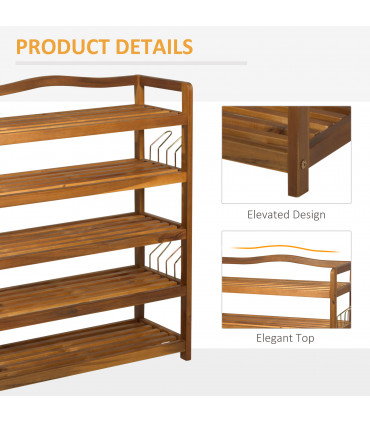 5-Tier Shoe Rack Acacia Wood Shoe Storage Shelf Teak
