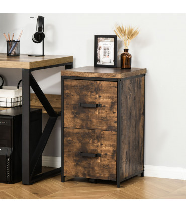 Vertical Office Filing Cabinet Steel MDF Rustic Brown 69.5H x 40L x 41.5Wcm