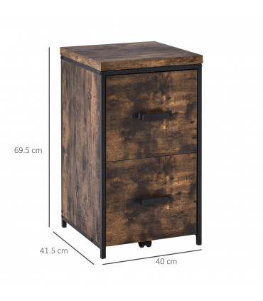 Vertical Office Filing Cabinet Steel MDF Rustic Brown 69.5H x 40L x 41.5Wcm