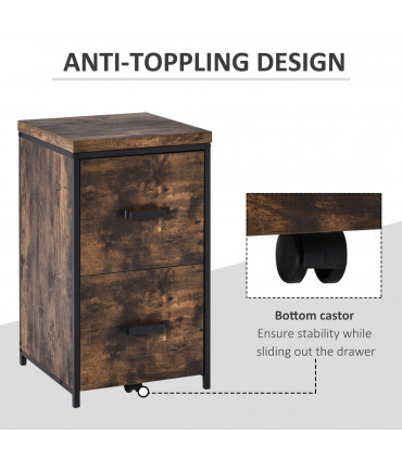 Vertical Office Filing Cabinet Steel MDF Rustic Brown 69.5H x 40L x 41.5Wcm