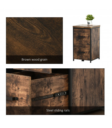 Vertical Office Filing Cabinet Steel MDF Rustic Brown 69.5H x 40L x 41.5Wcm