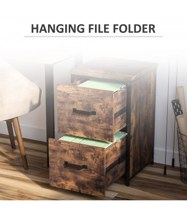 Vertical Office Filing Cabinet Steel MDF Rustic Brown 69.5H x 40L x 41.5Wcm