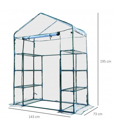 4 Tiers 8 Shelves Metal Frame Walk in Portable Greenhouse 143Lx73Wx195Hcm
