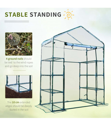 4 Tiers 8 Shelves Metal Frame Walk in Portable Greenhouse 143Lx73Wx195Hcm